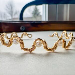 Gold and Pearl Wire Bracelet